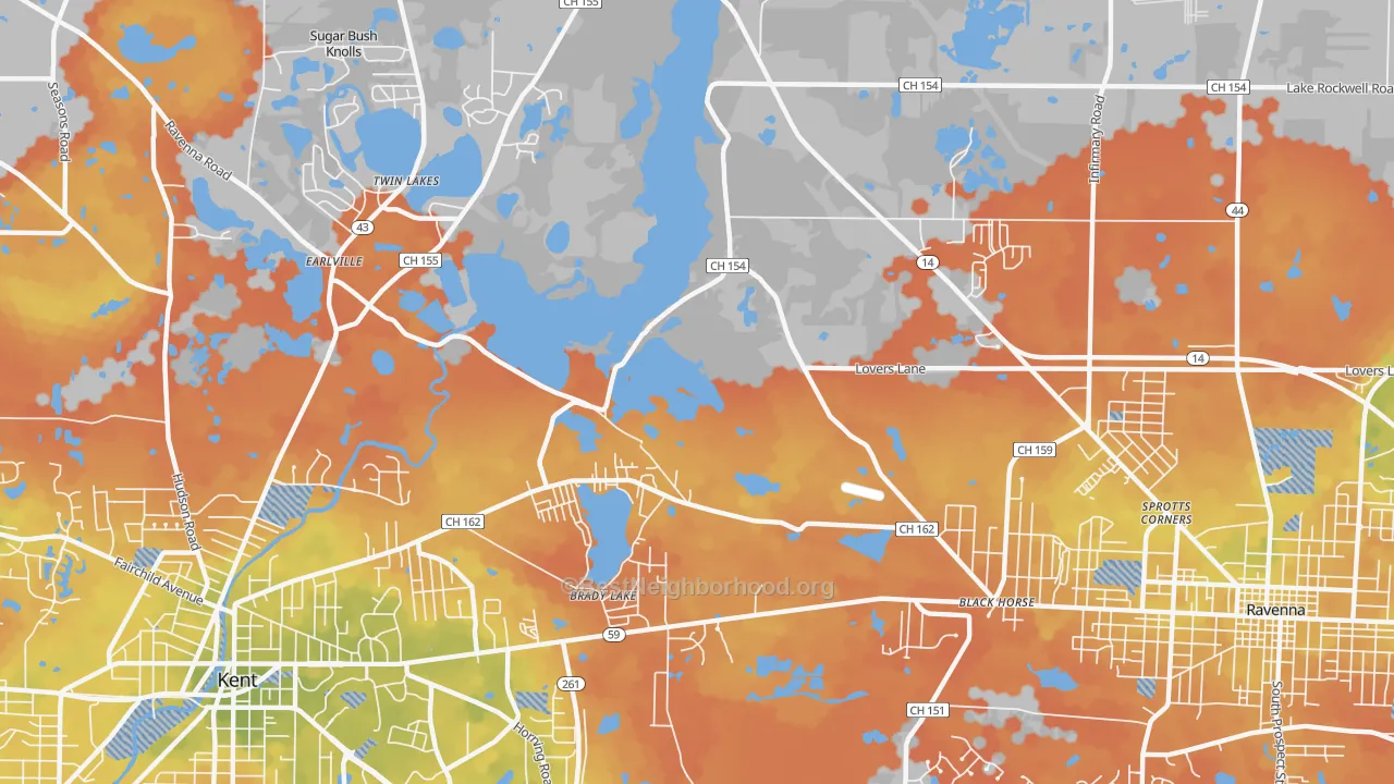 Bike Grade map of Brady Lake, OH