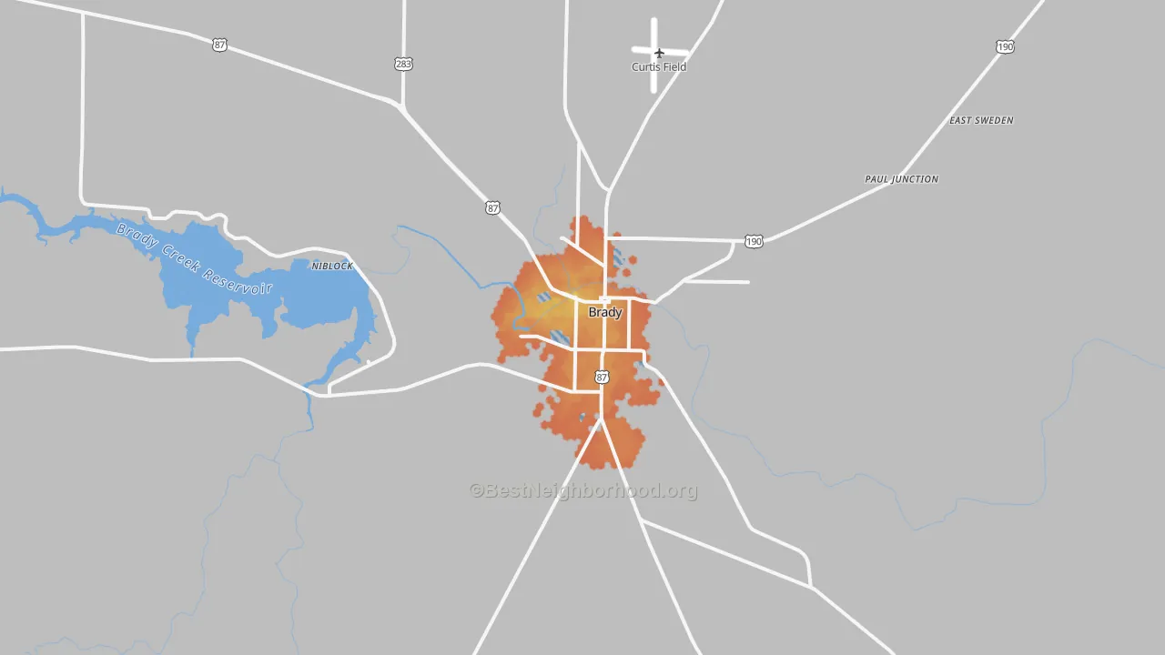 Bike Grade map of Brady, TX