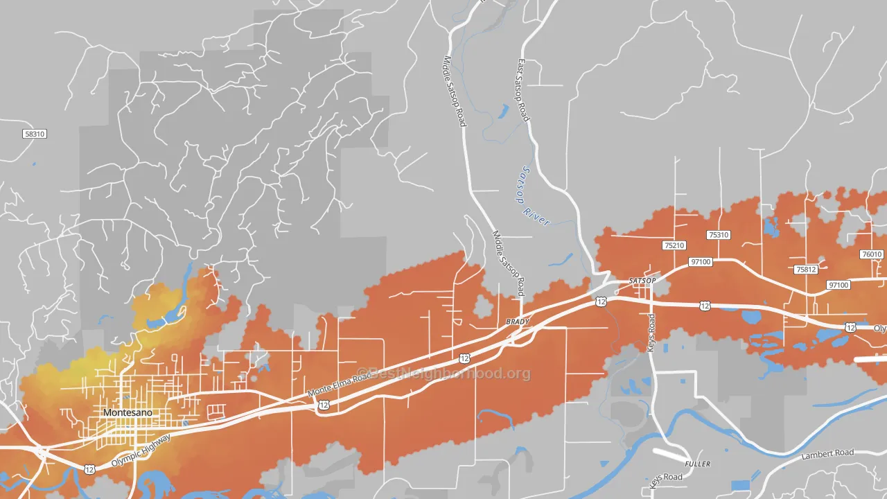 Bike Grade map of Brady, WA