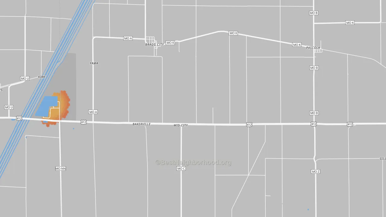 Bike Grade map of Bragg City, MO