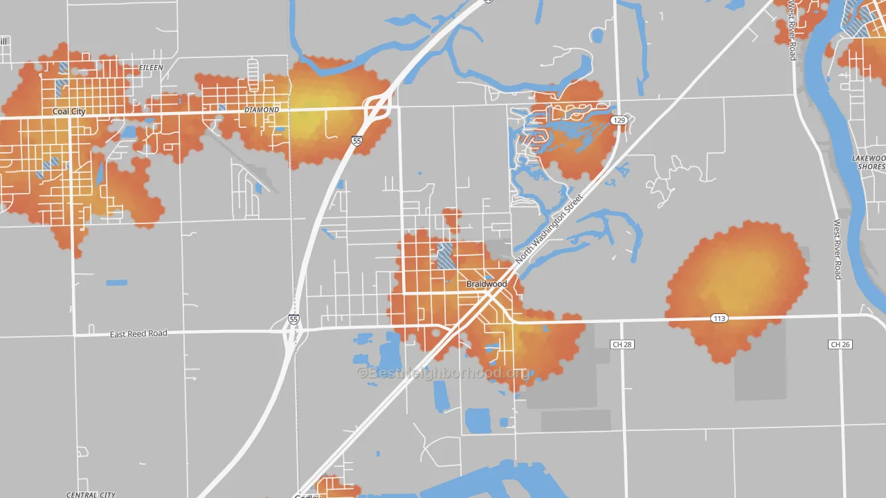 Bike Grade map of Braidwood, IL