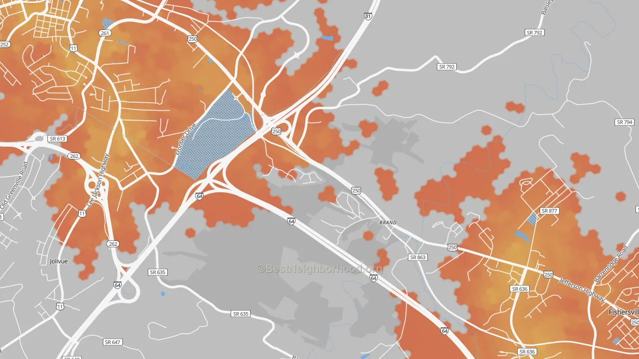 Bike Grade map of Brand, VA