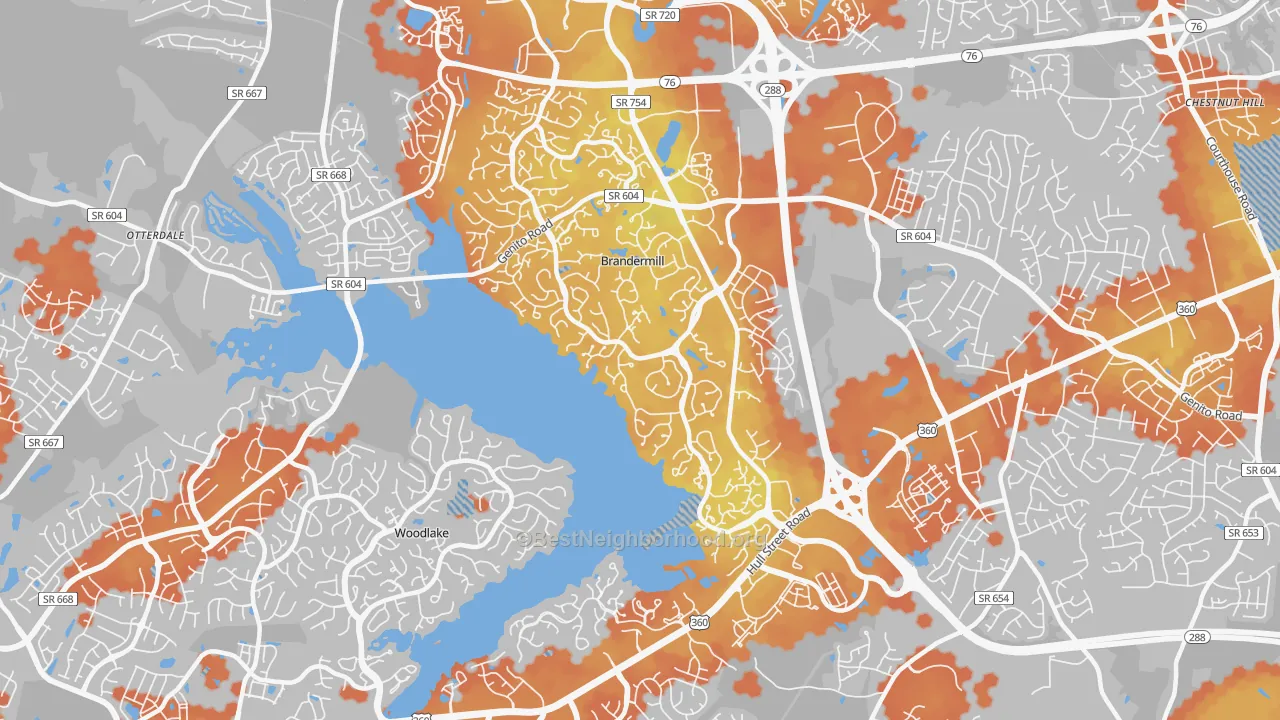 Bike Grade map of Brandermill, VA