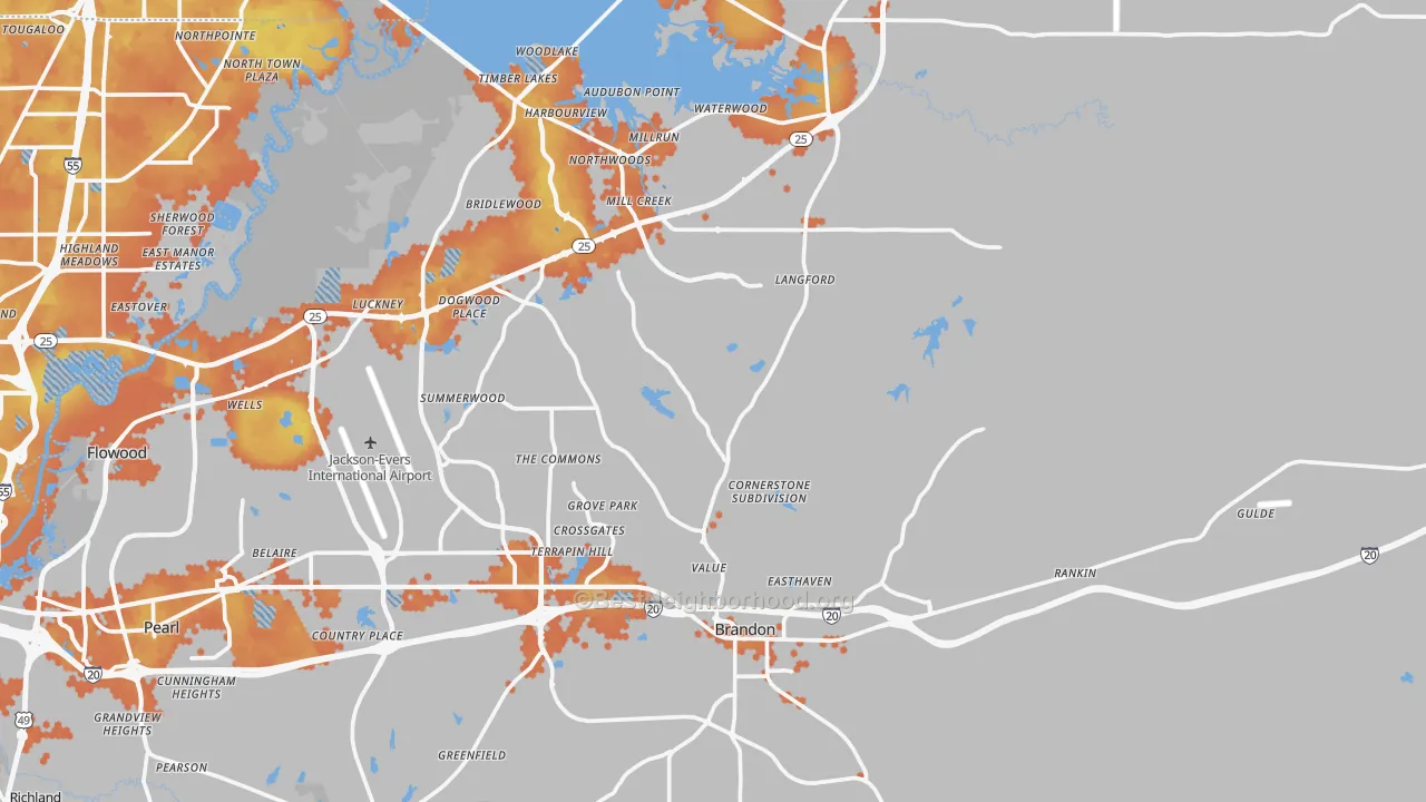 Bike Grade map of Brandon, MS