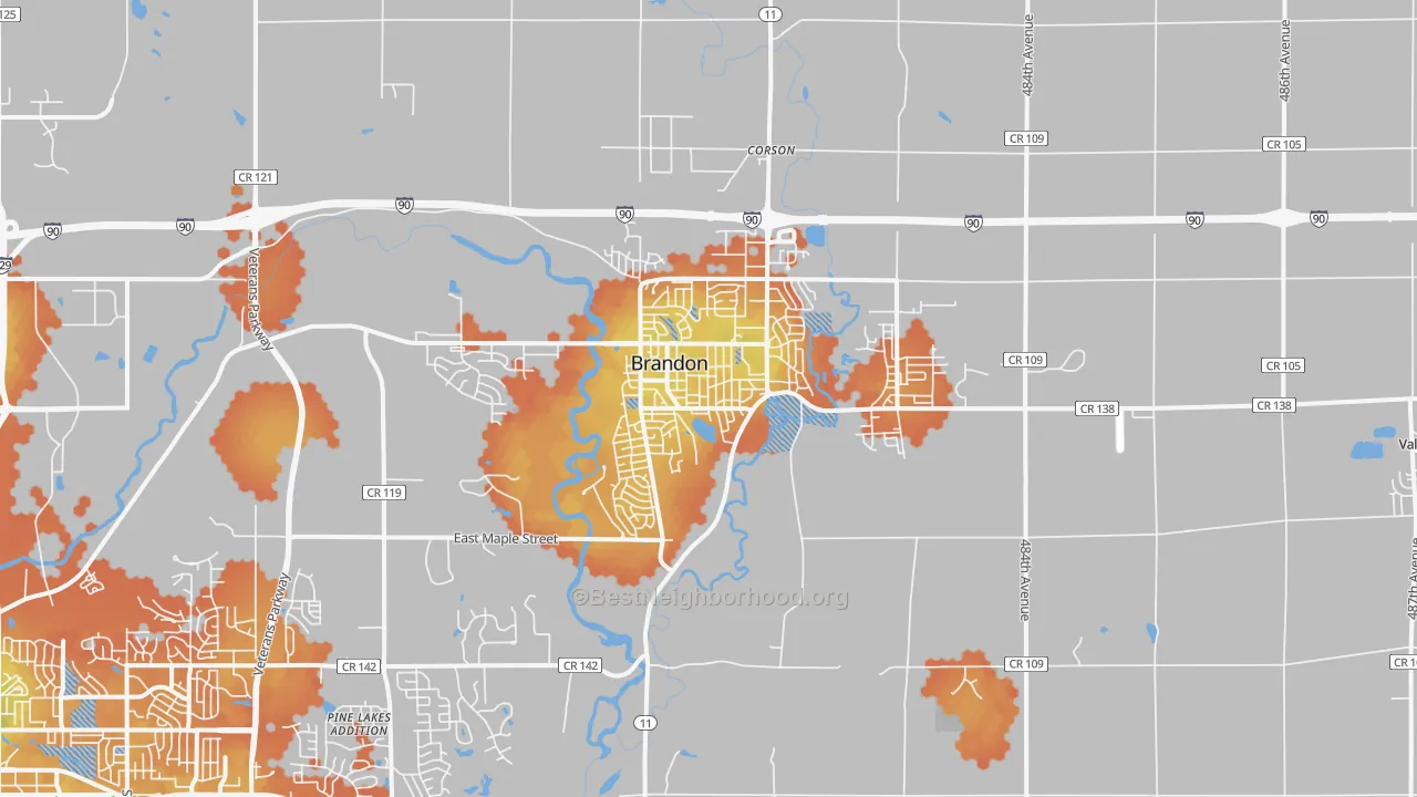 Bike Grade map of Brandon, SD