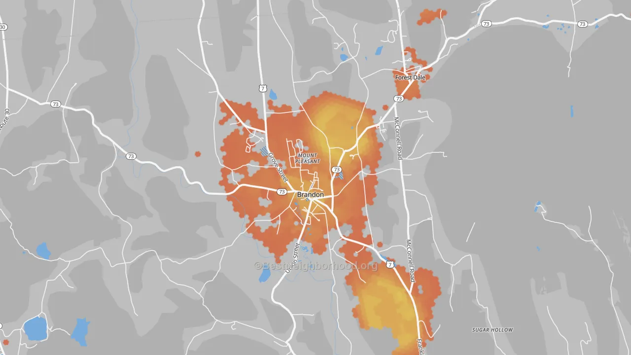 Bike Grade map of Brandon, VT