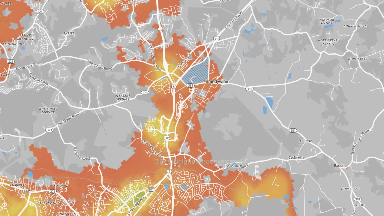 Bike Grade map of Brandywine, MD