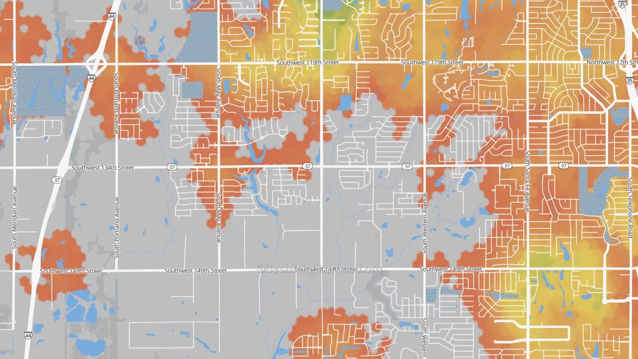 Bike Grade map of Brandywine, Oklahoma City, OK