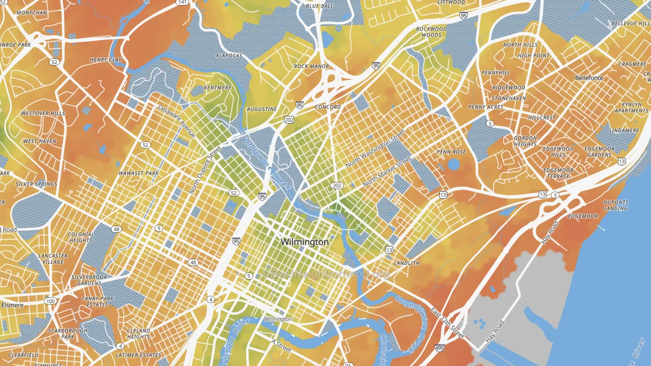 Bike Grade map of Brandywine Village, Wilmington, DE