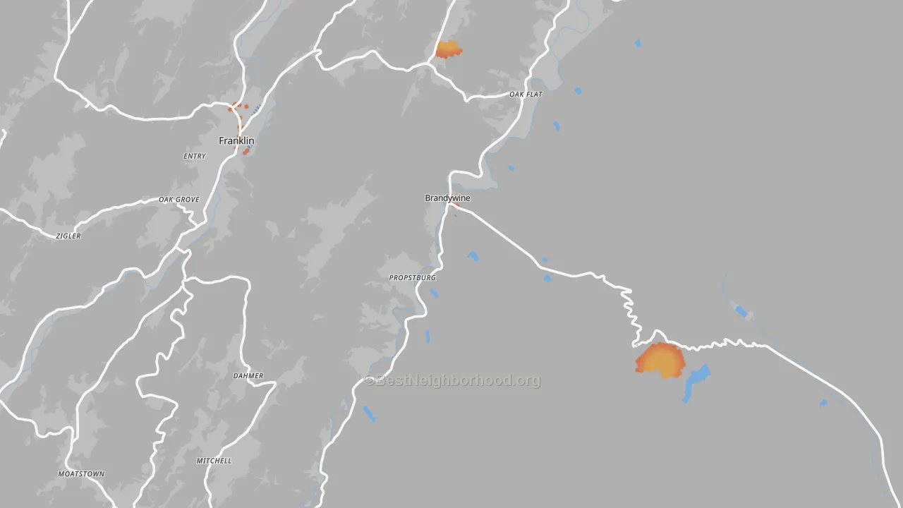 Bike Grade map of Brandywine, WV