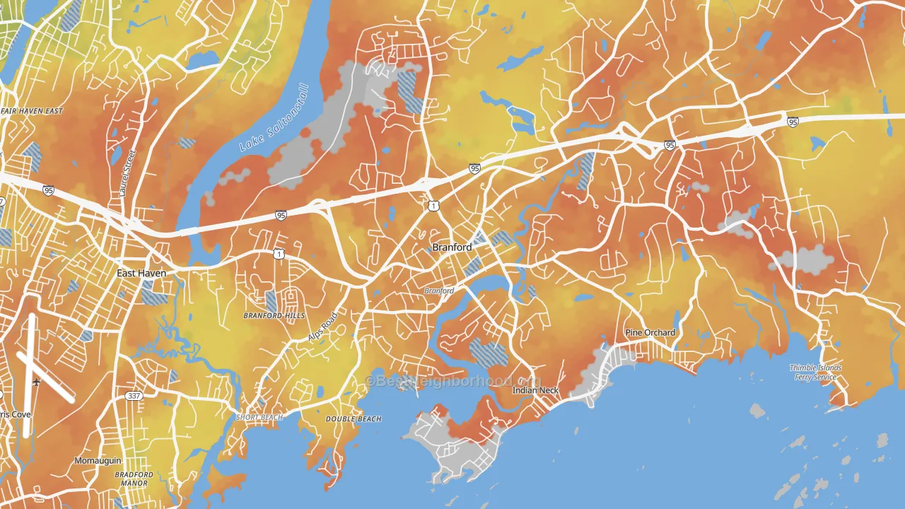 Bike Grade map of Branford Center, CT