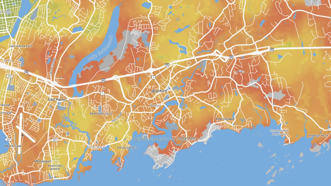 Bike Grade map of Branford, CT