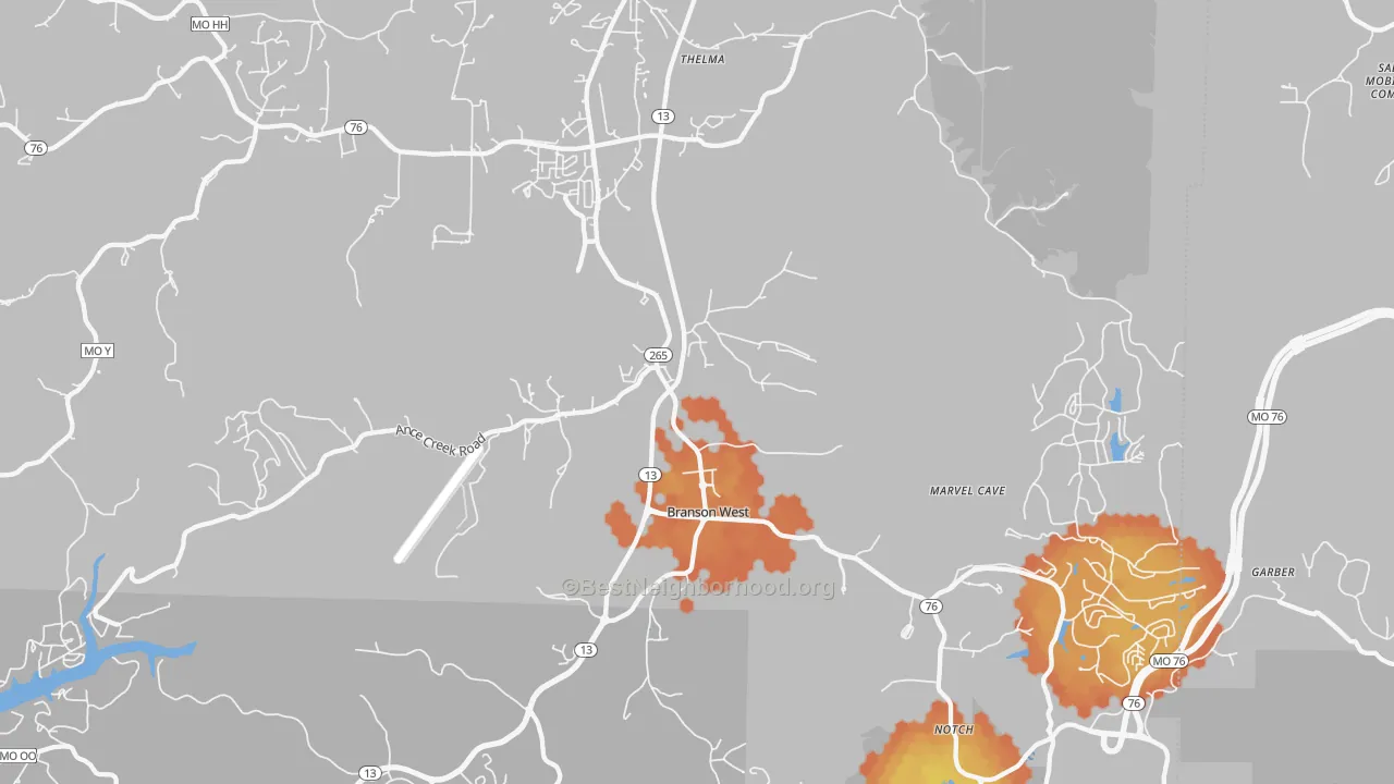 Bike Grade map of Branson West, MO