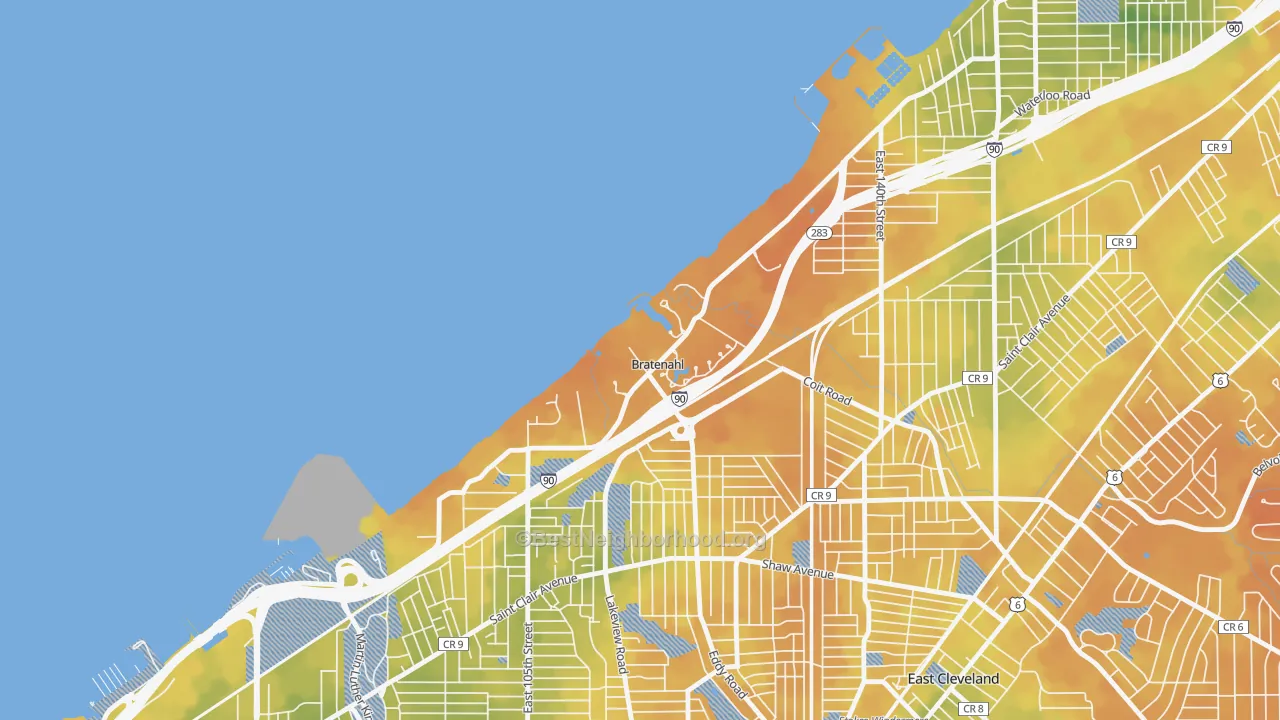 Bike Grade map of Bratenahl, OH