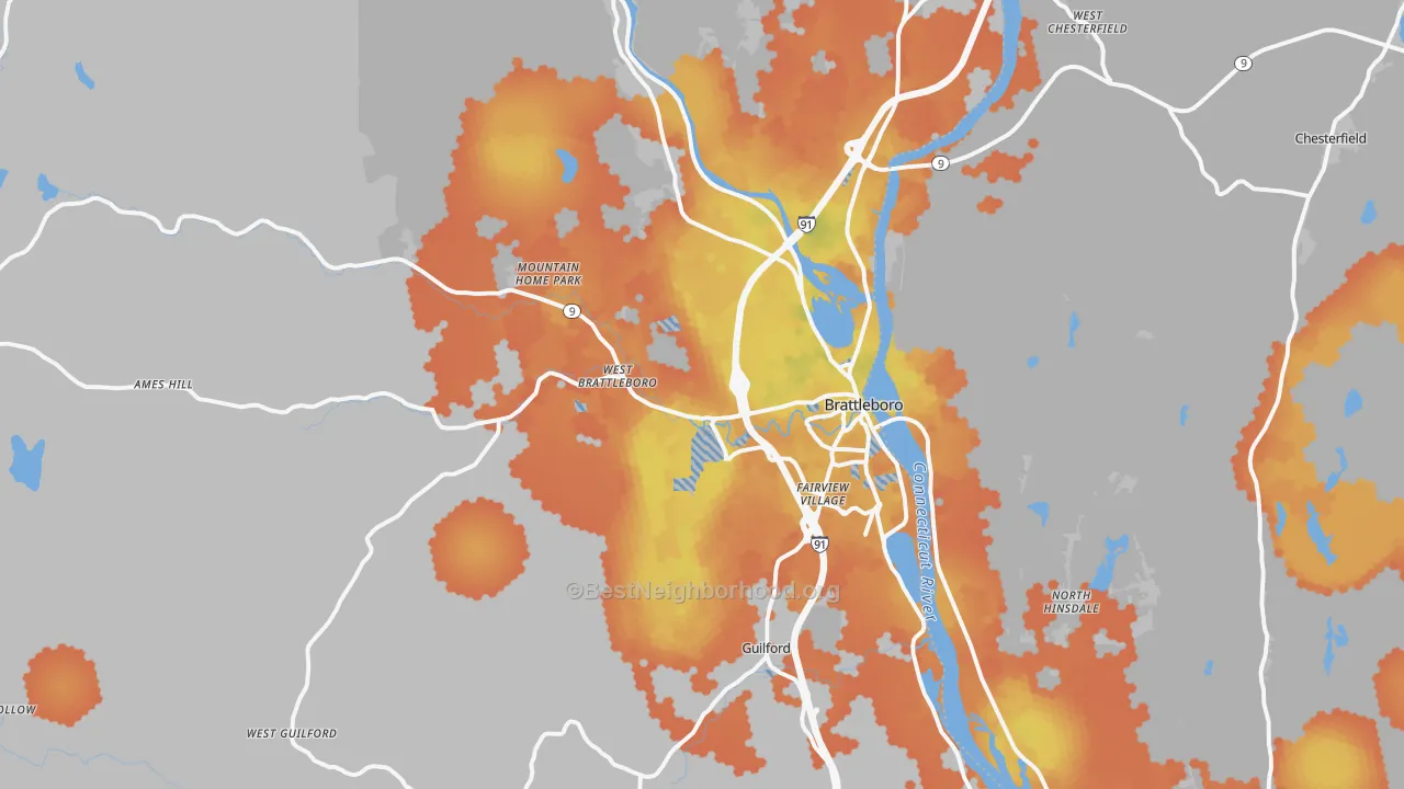 Bike Grade map of Brattleboro, VT