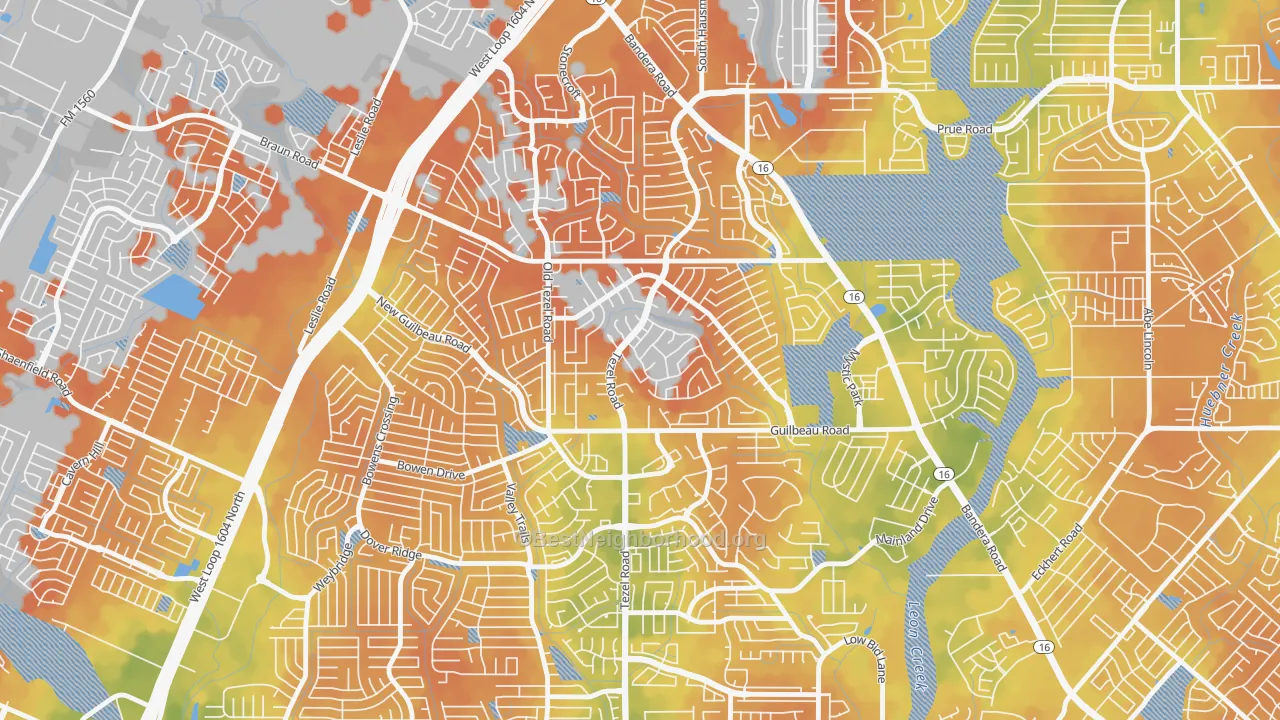 Bike Grade map of Braun Station West, San Antonio, TX