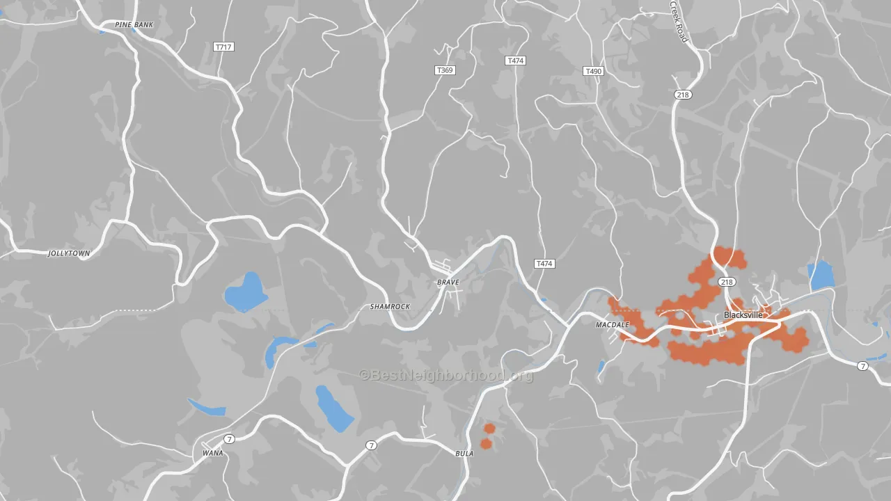Bike Grade map of Brave, PA