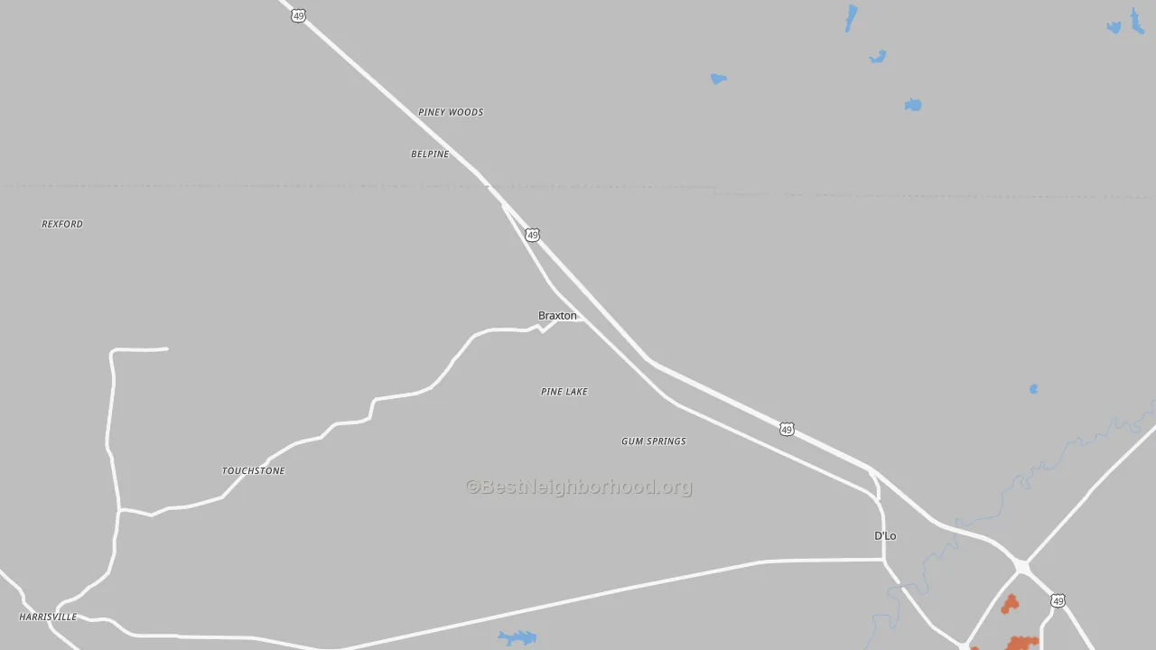 Bike Grade map of Braxton, MS