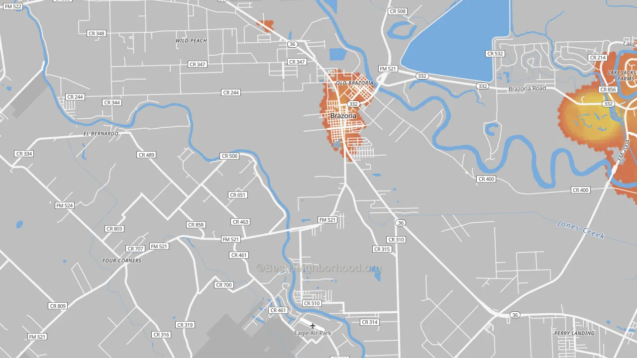 Bike Grade map of Brazoria, TX