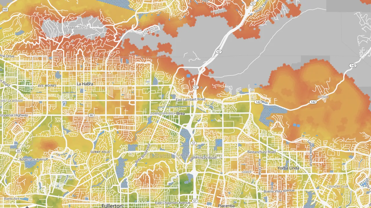Bike Grade map of Brea, CA