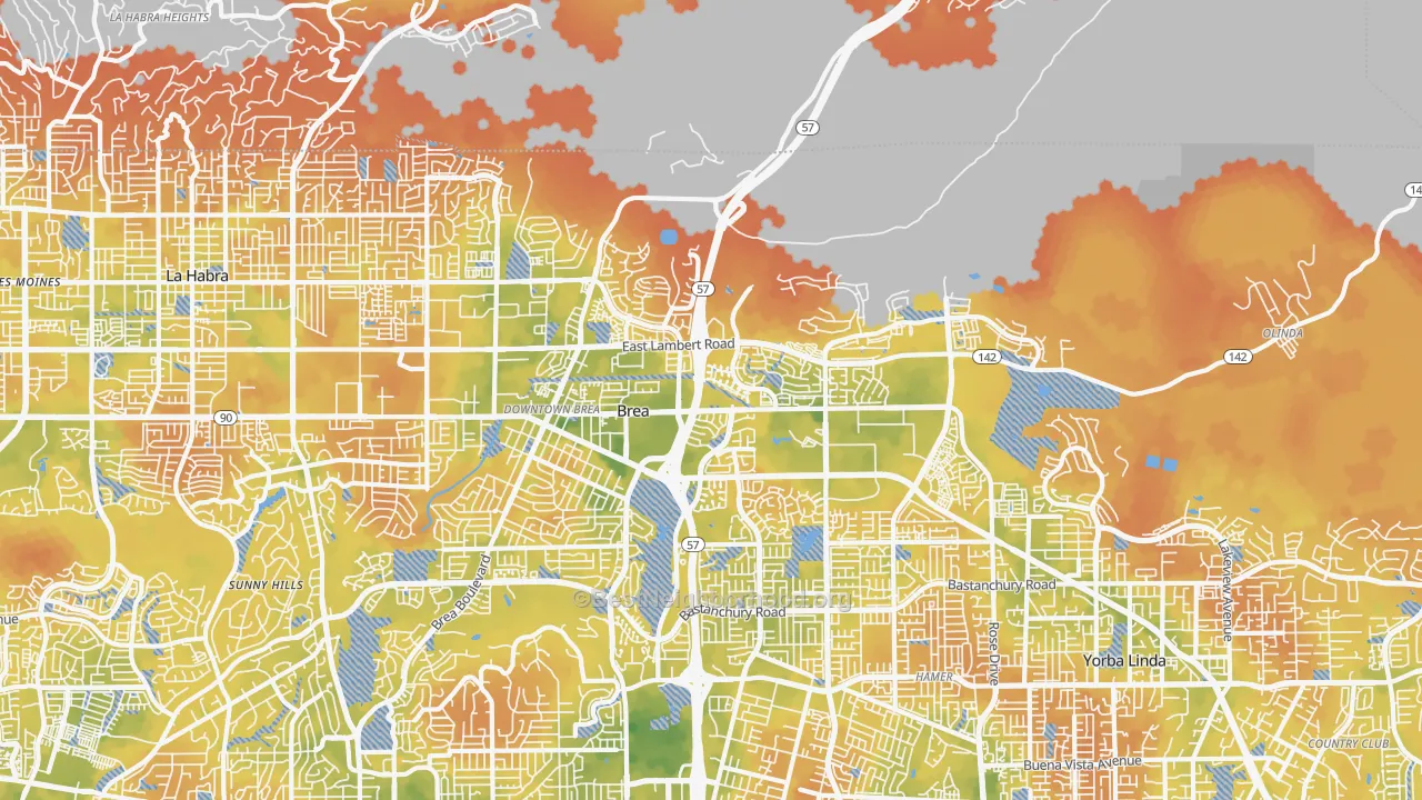 Bike Grade map of Brea-Olinda, Brea, CA