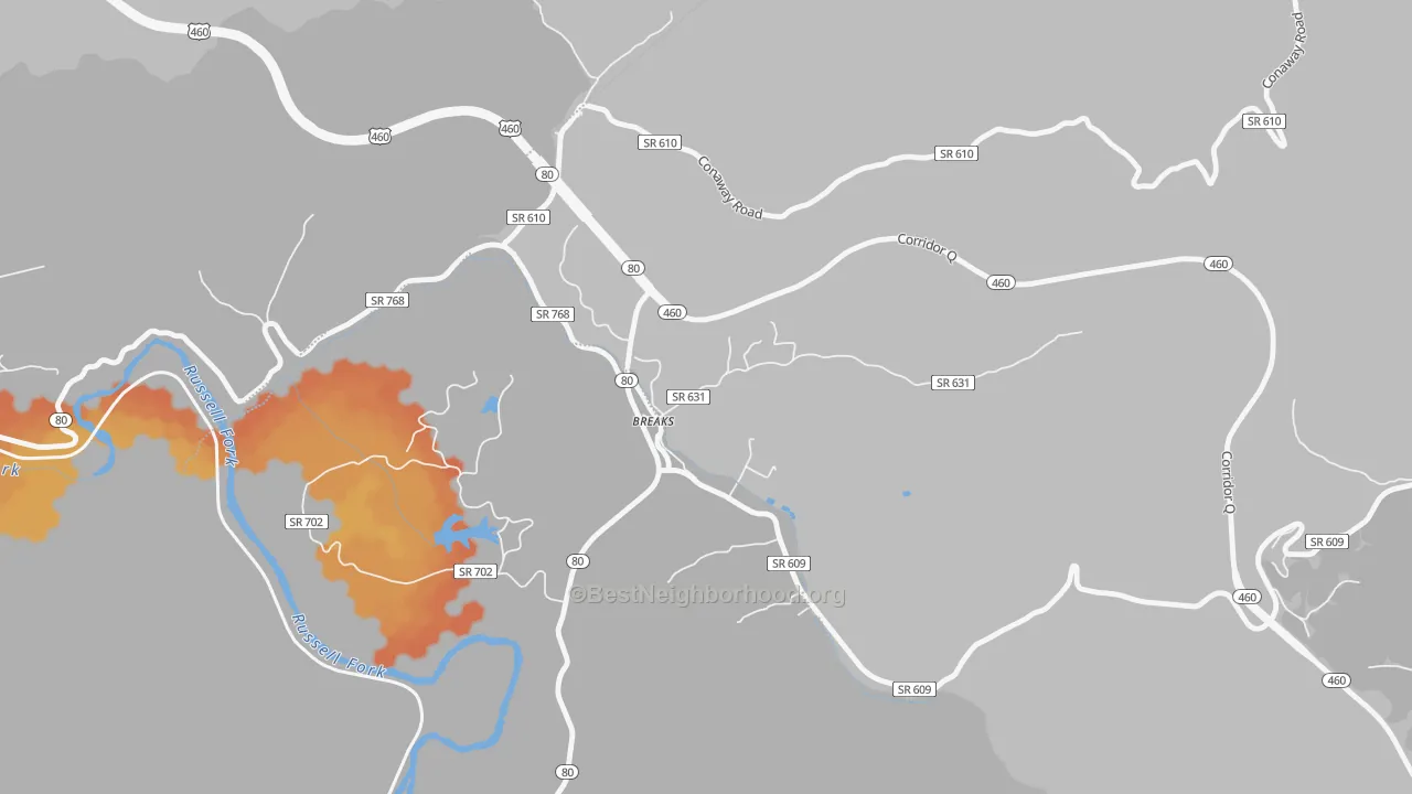 Bike Grade map of Breaks, VA