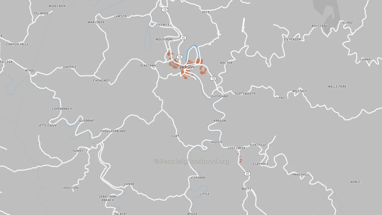 Bike Grade map of Breathitt County, KY
