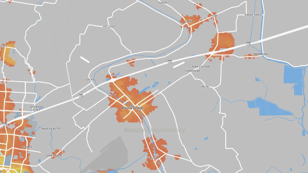 Bike Grade map of Breaux Bridge, LA