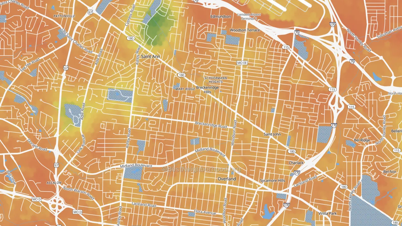 Bike Grade map of Breckenridge Hills, MO