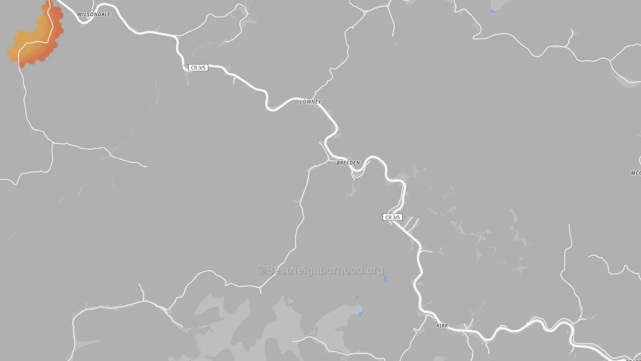 Bike Grade map of Breeden, WV