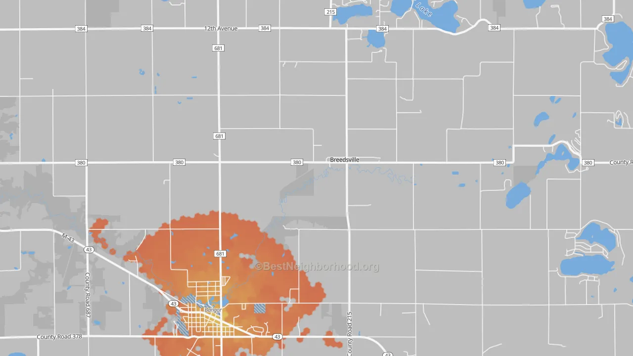 Bike Grade map of Breedsville, MI