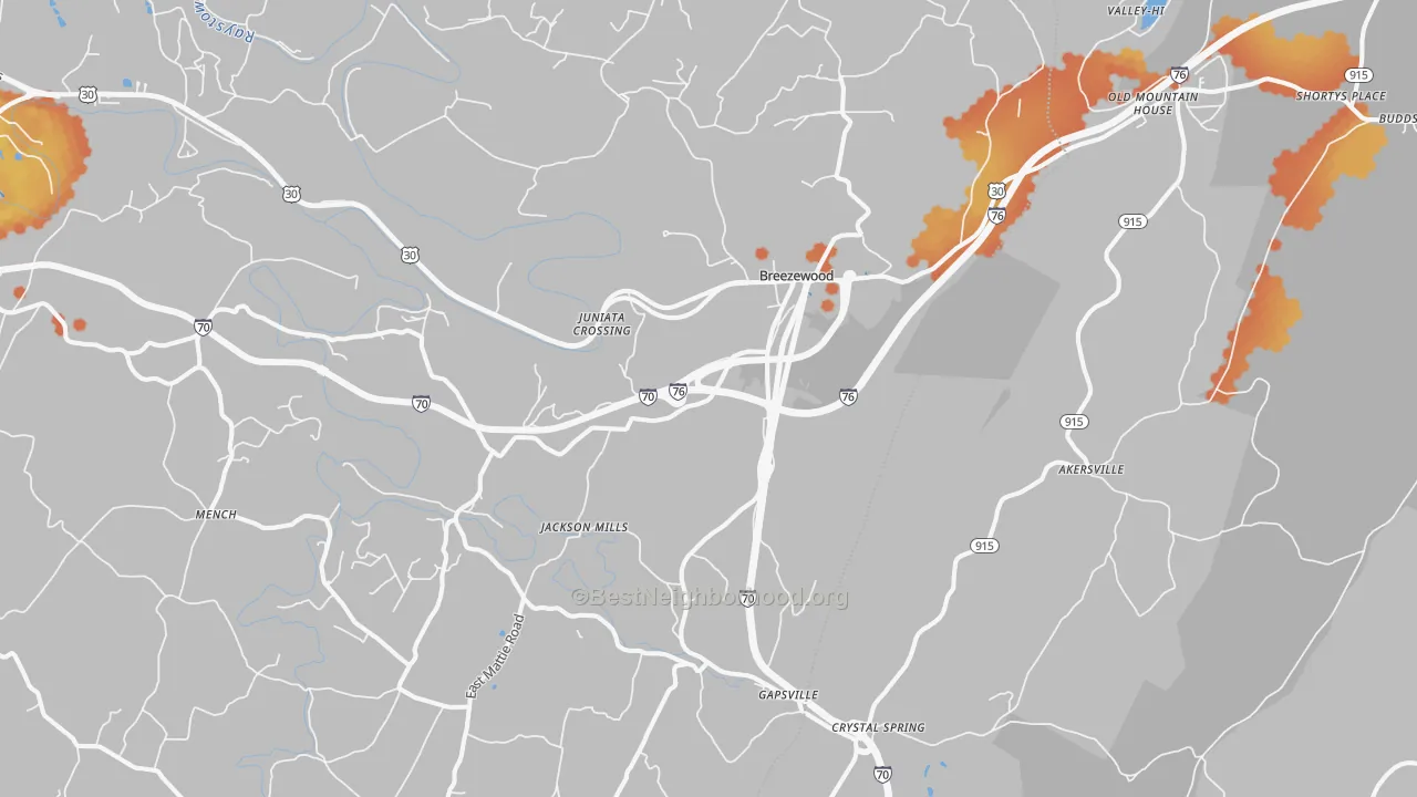 Bike Grade map of Breezewood, PA