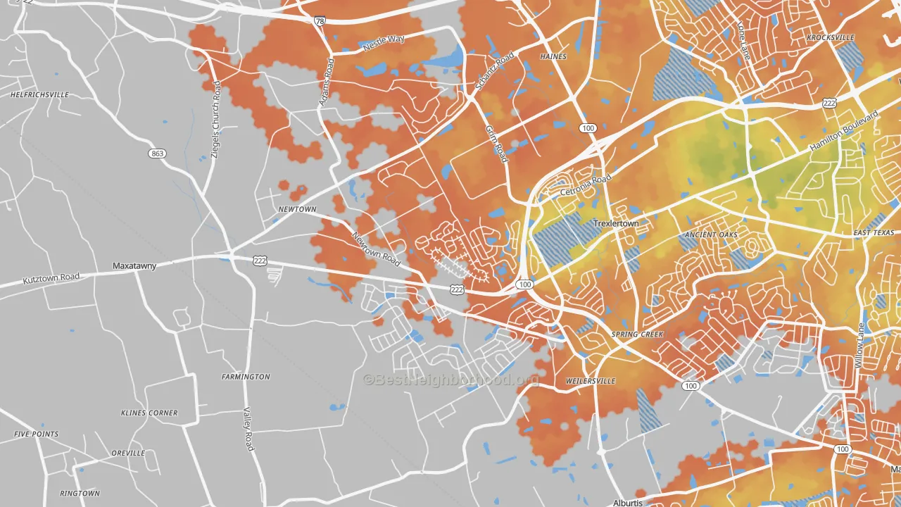 Bike Grade map of Breinigsville, PA