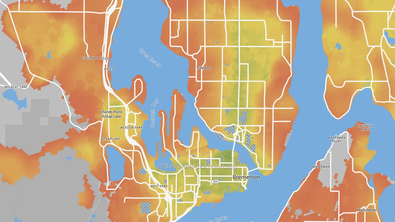 Bike Grade map of Bremerton, WA