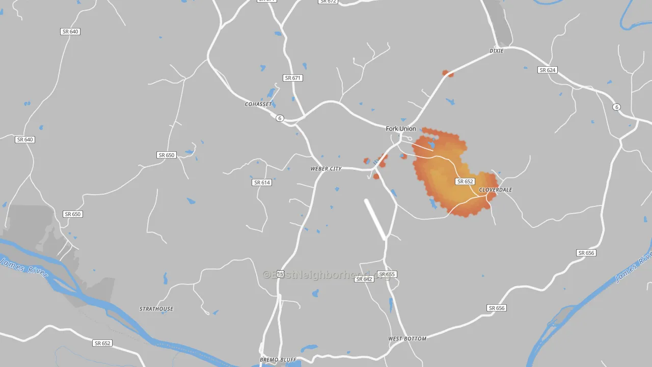 Bike Grade map of Bremo Bluff, VA