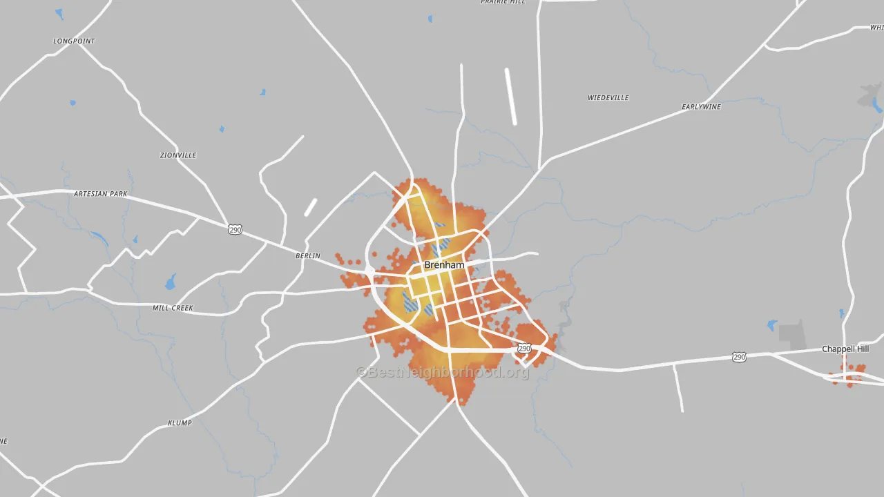 Bike Grade map of Brenham, TX