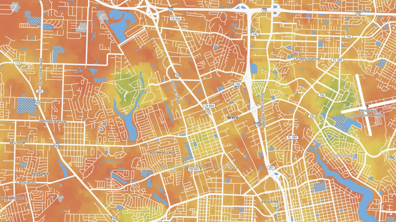 Bike Grade map of Brent, FL