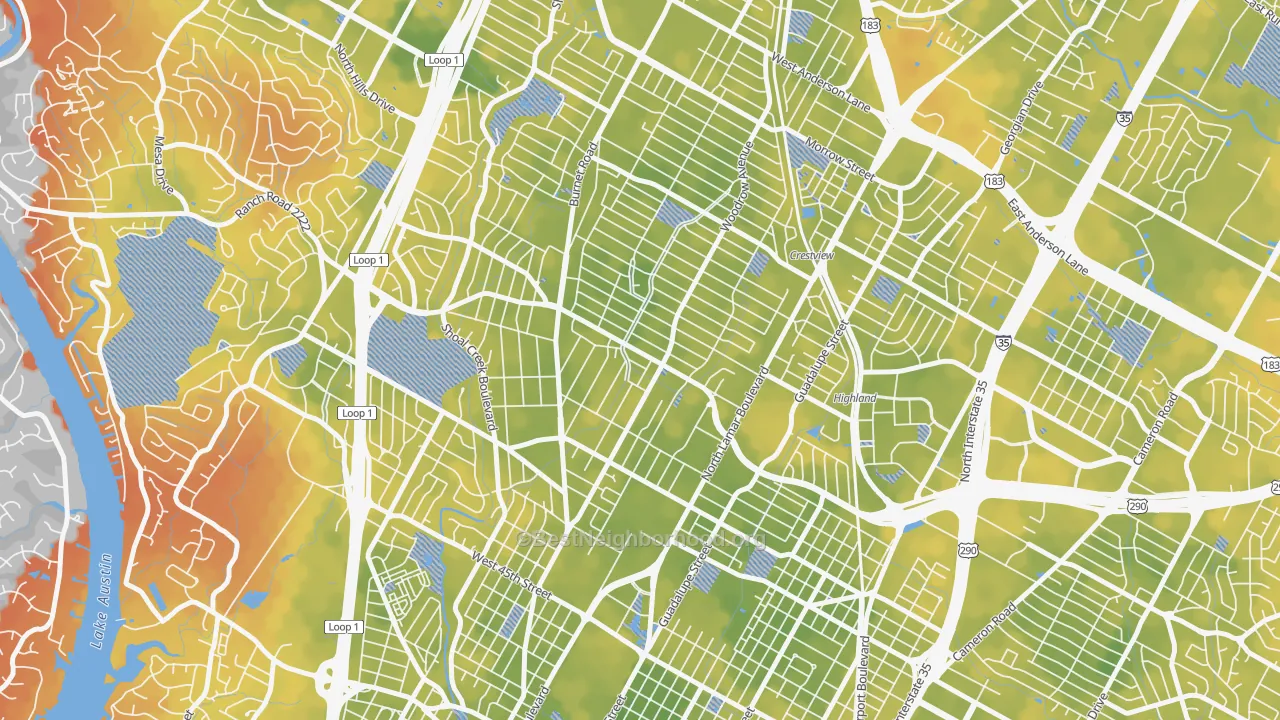 Bike Grade map of Brentwood, Austin, TX