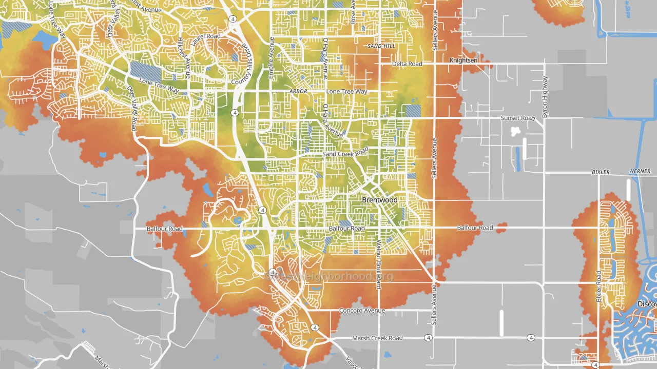 Bike Grade map of Brentwood, CA