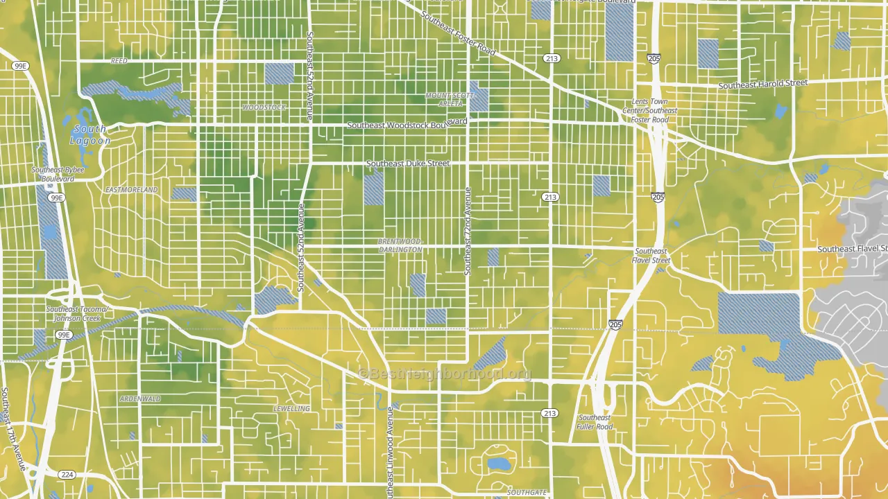 Bike Grade map of Brentwood-Darlington, Portland, OR