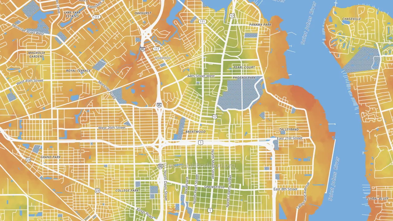 Bike Grade map of Brentwood, Jacksonville, FL