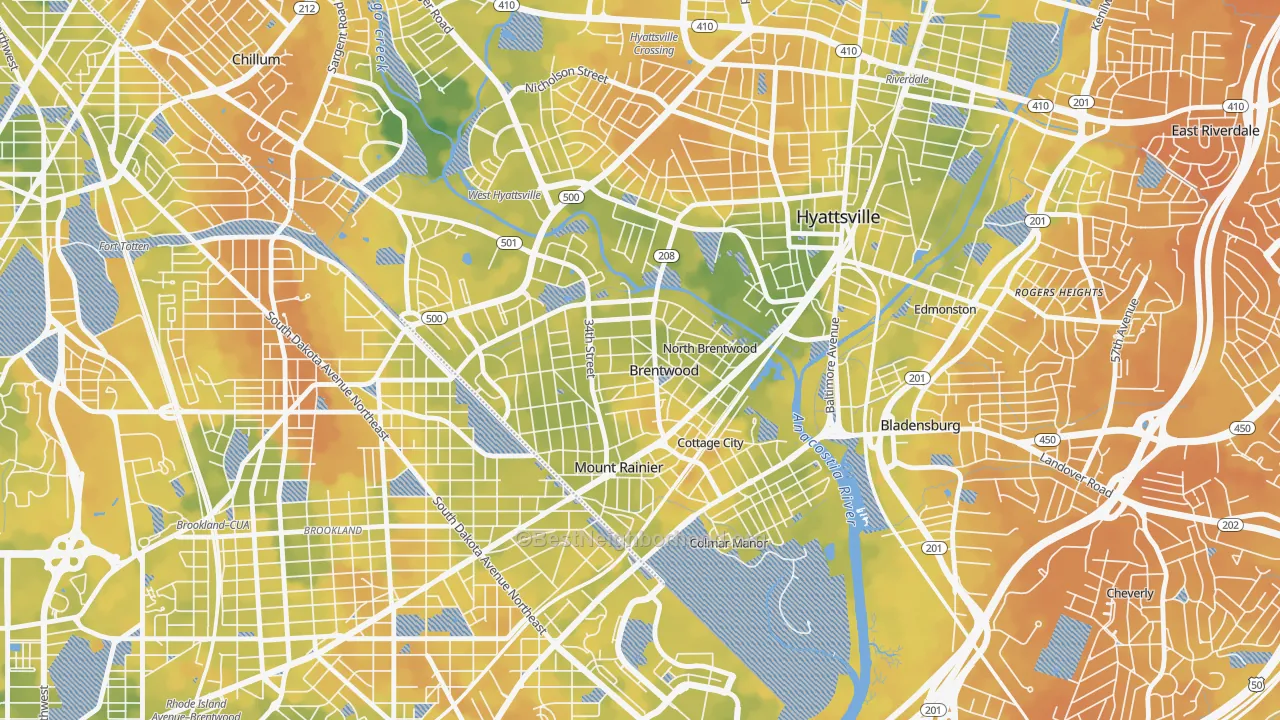 Bike Grade map of Brentwood, MD