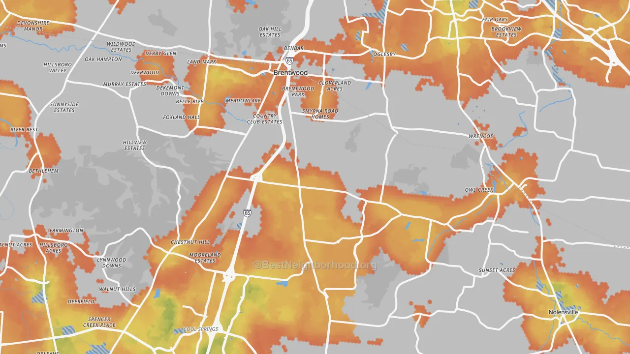 Bike Grade map of Brentwood, TN