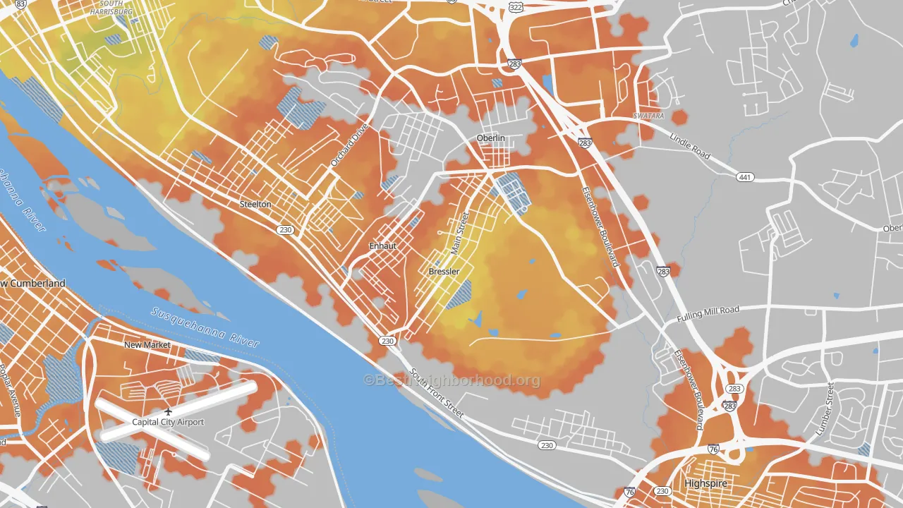 Bike Grade map of Bressler, PA