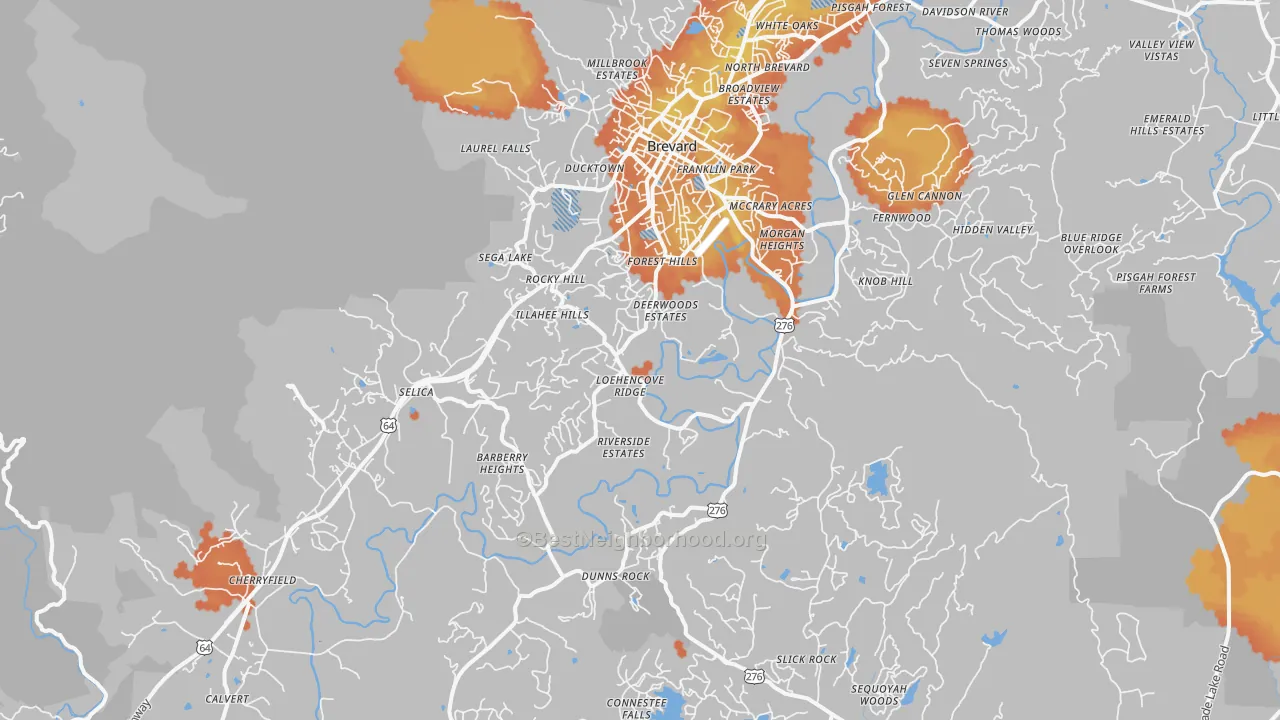 Bike Grade map of Brevard, NC