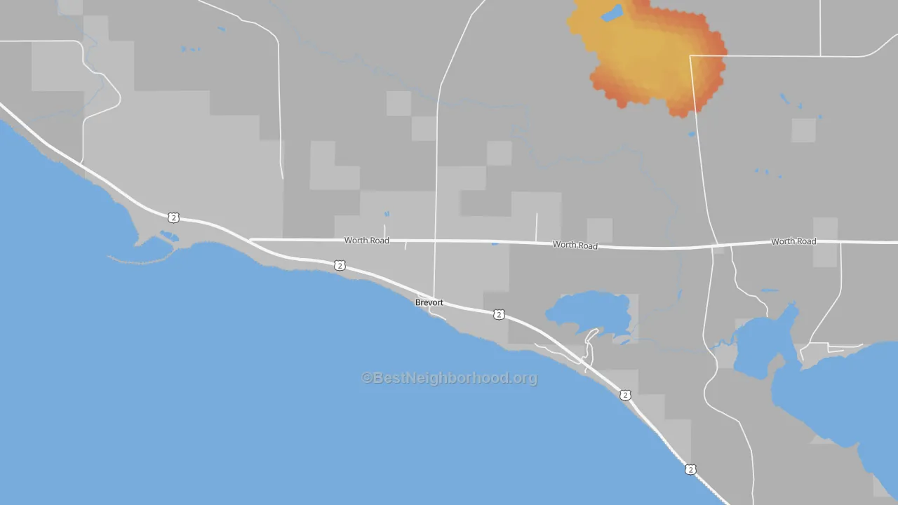 Bike Grade map of Brevort, MI