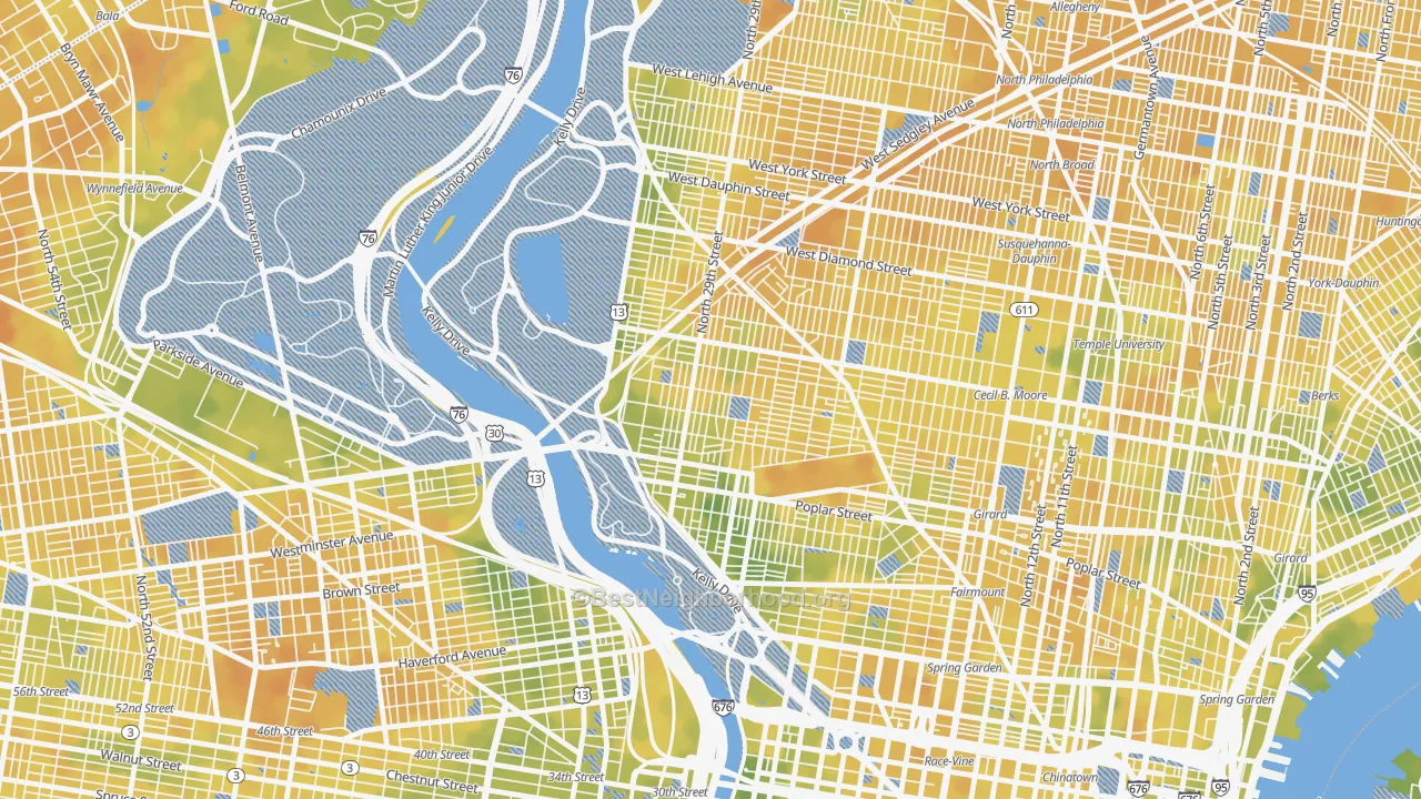 Bike Grade map of Brewerytown, Philadelphia, PA