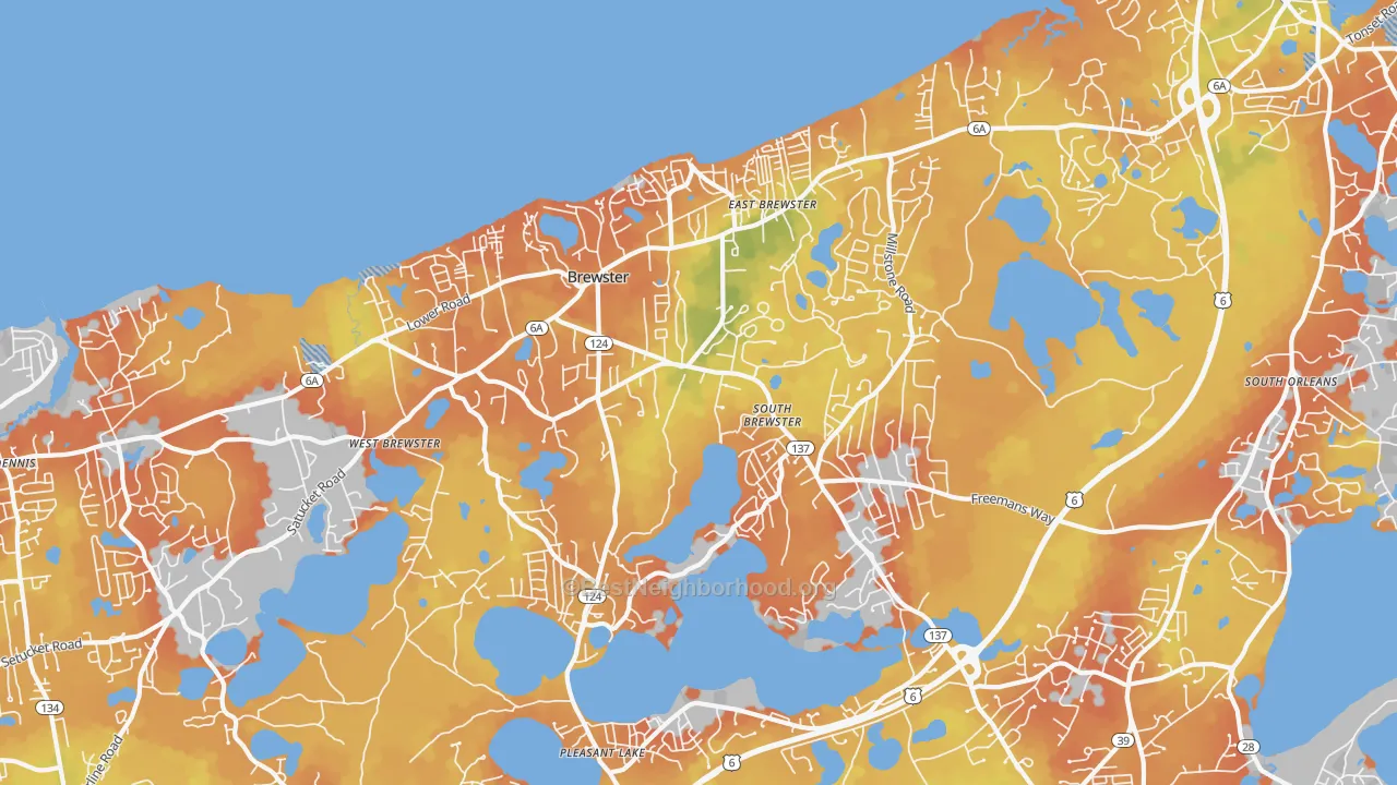 Bike Grade map of Brewster, MA