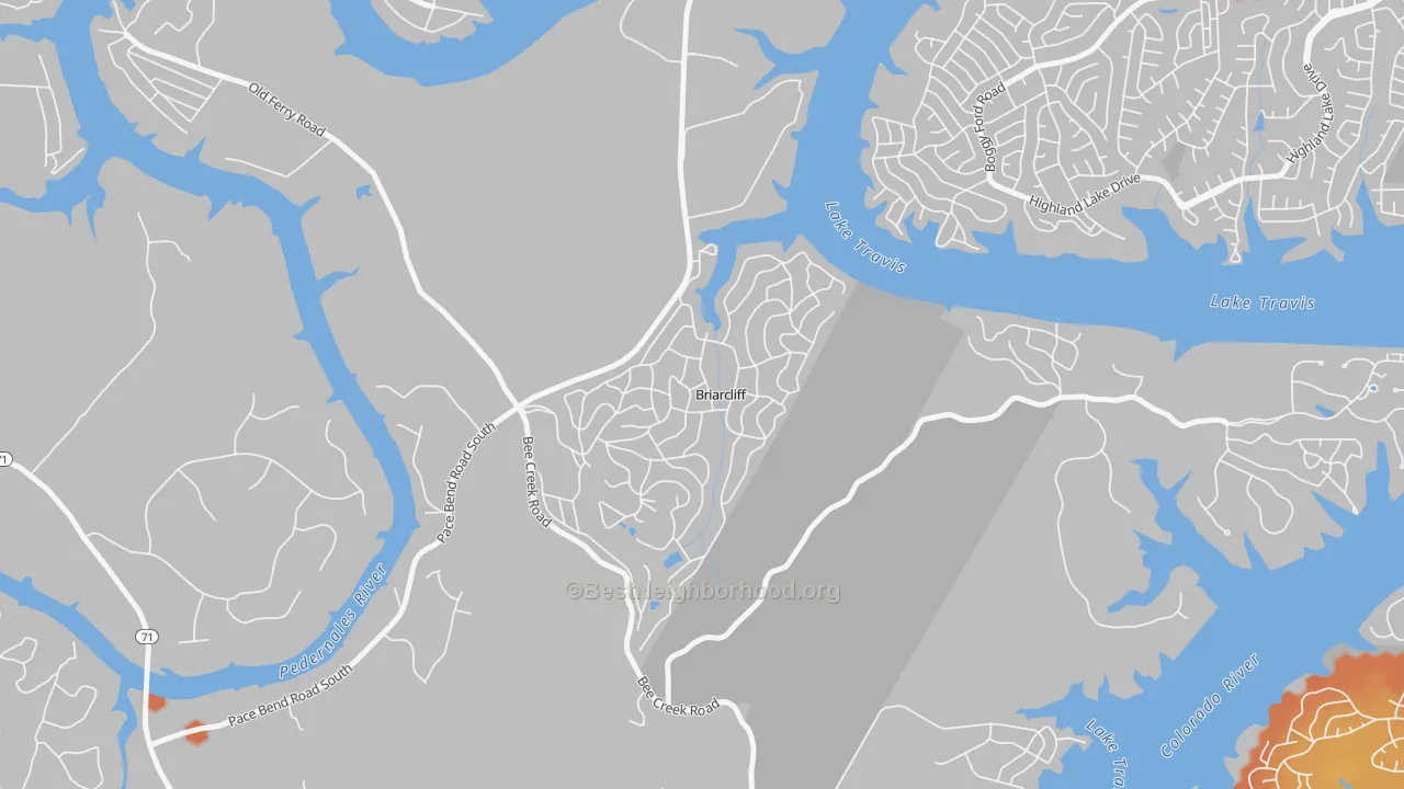 Bike Grade map of Briarcliff, TX