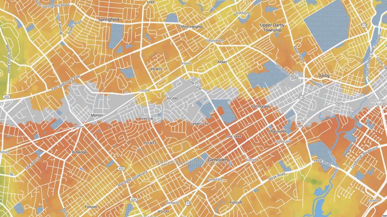 Bike Grade map of Briarcliffe, Glenolden, PA